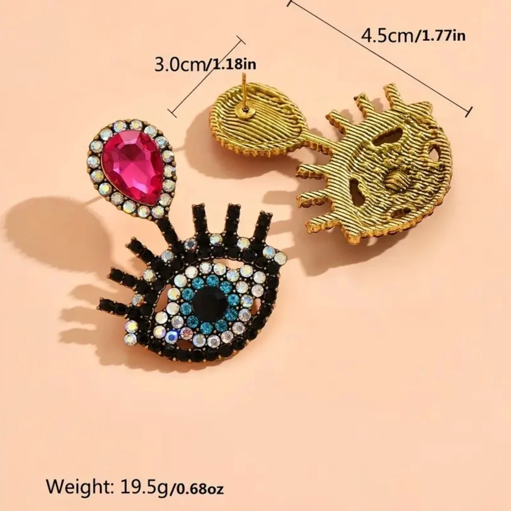 Eye Pattern Rhinestone Earrings - Picture 4 of 6